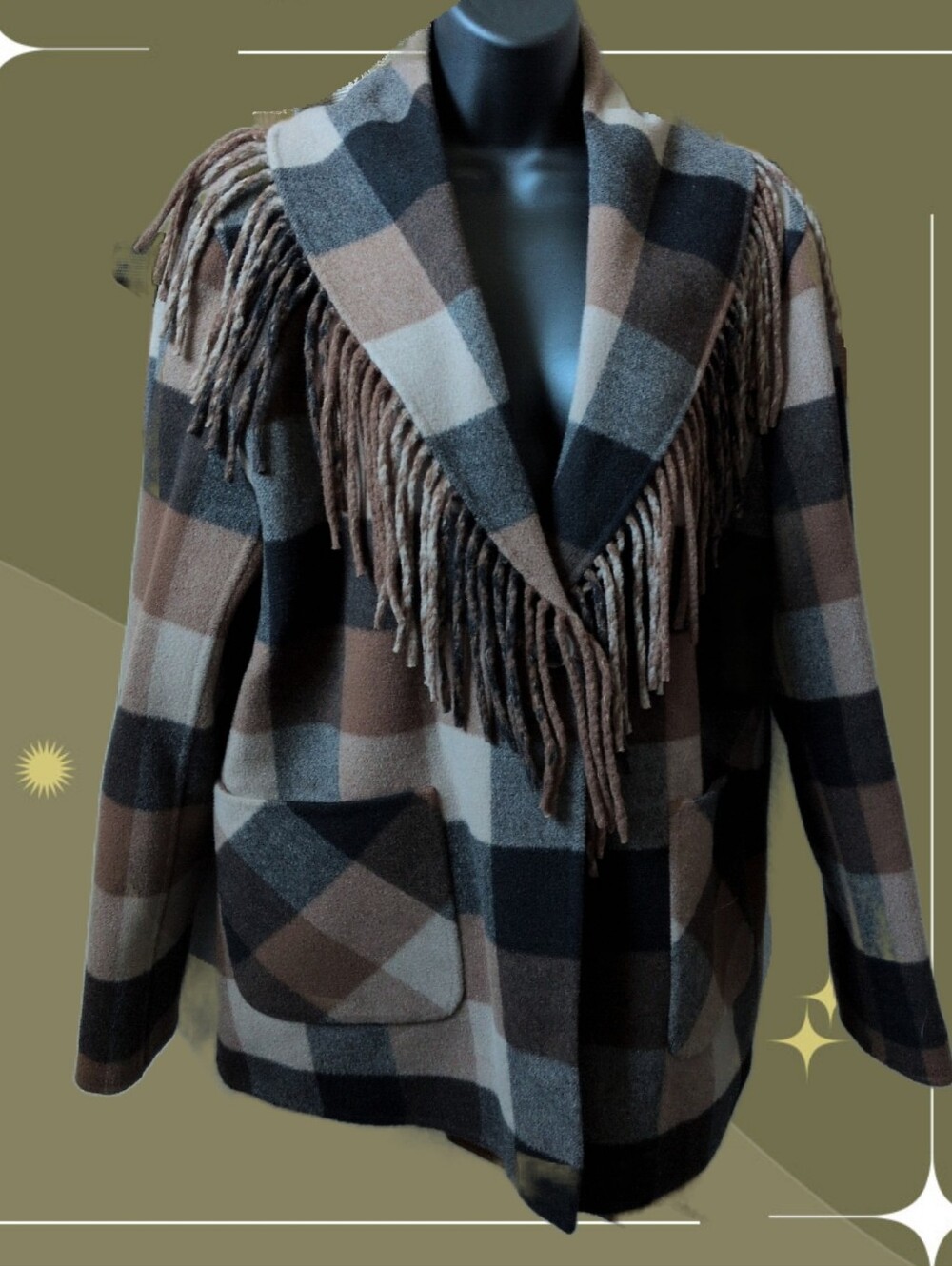 ✨Pendleton Women's Plaid Jolene Wool Fringed Jacket size L